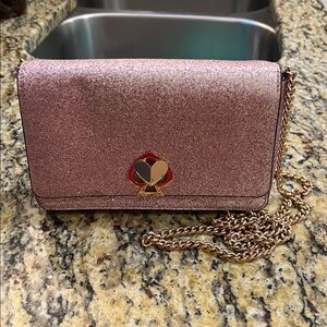 kate spade Rose Gold Glitter Crossbody with Gold Chain